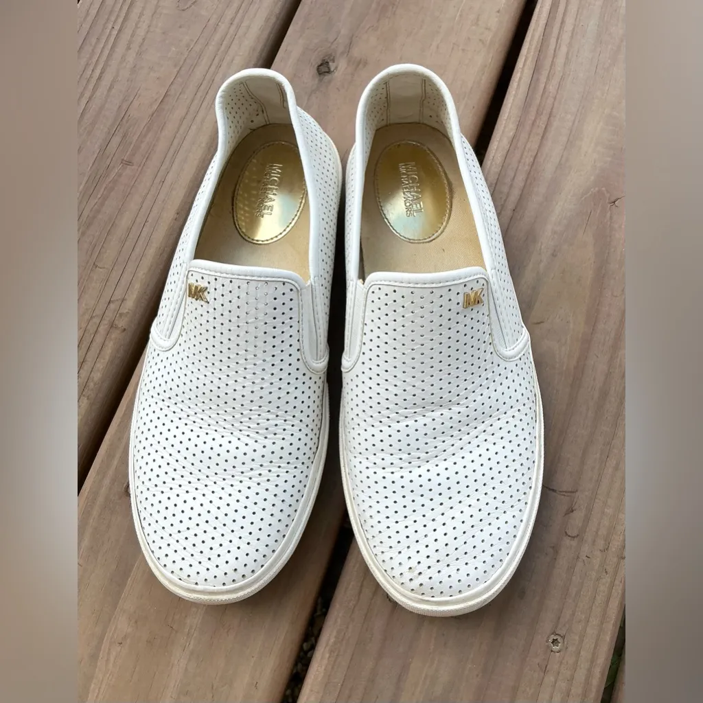MK White Perforated Slip-On loafers - Image 3