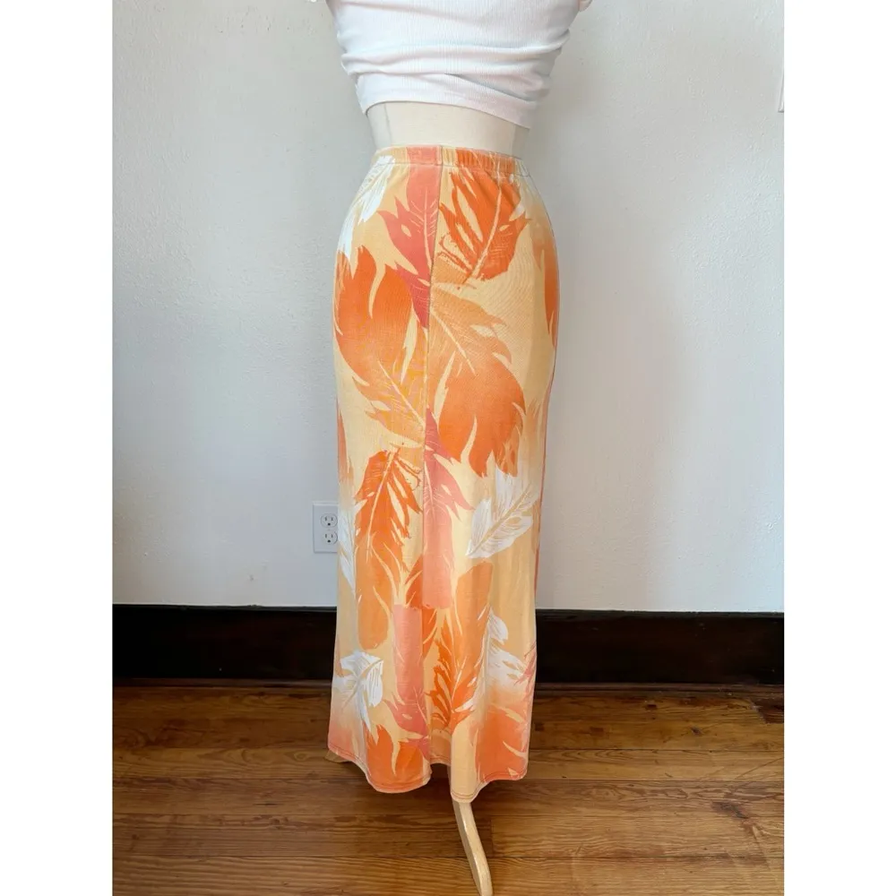 Vintage 90’s Orange Tropical Leaf Maxi Skirt Size L - Image 3