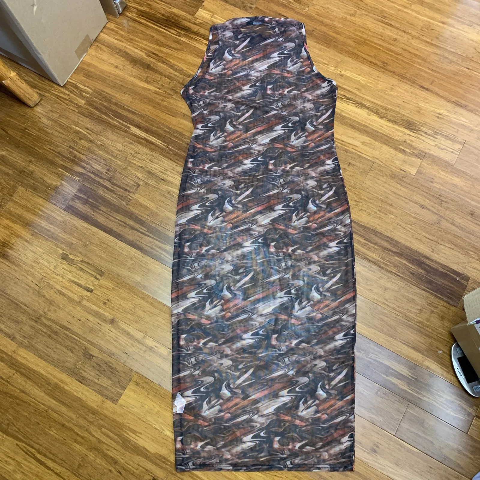 PrettyLittleThing Bodycon Dress Marble Print Sleeveless Mock Neck Sheer Size 14‎ - Image 4