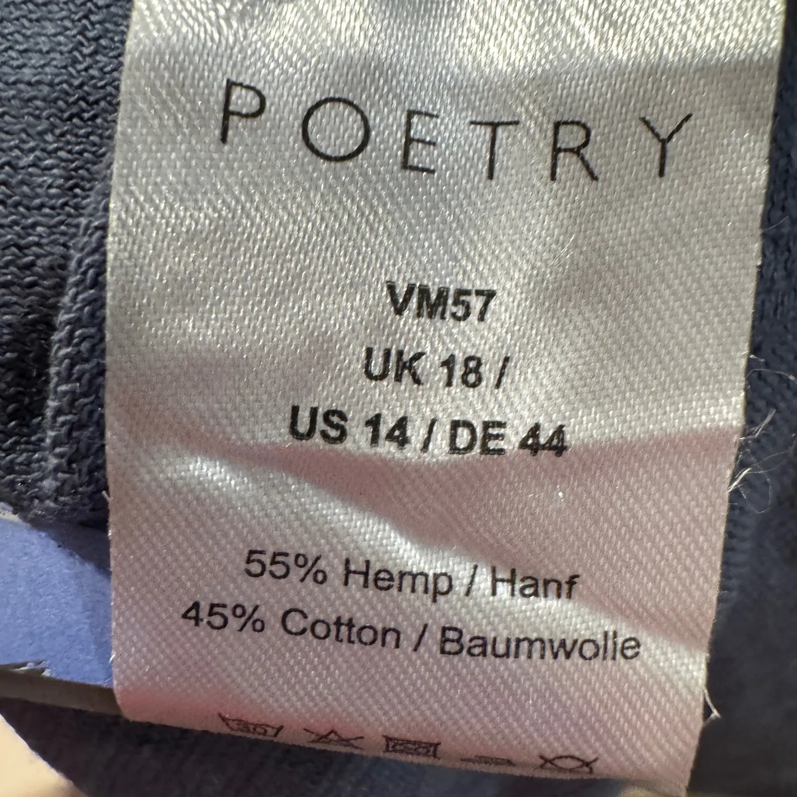 NWT POETRY Asymmetric 3/4 Sleeve Scoop Neck Tunic Top US 14 Hemp Cotton Blue - Image 2