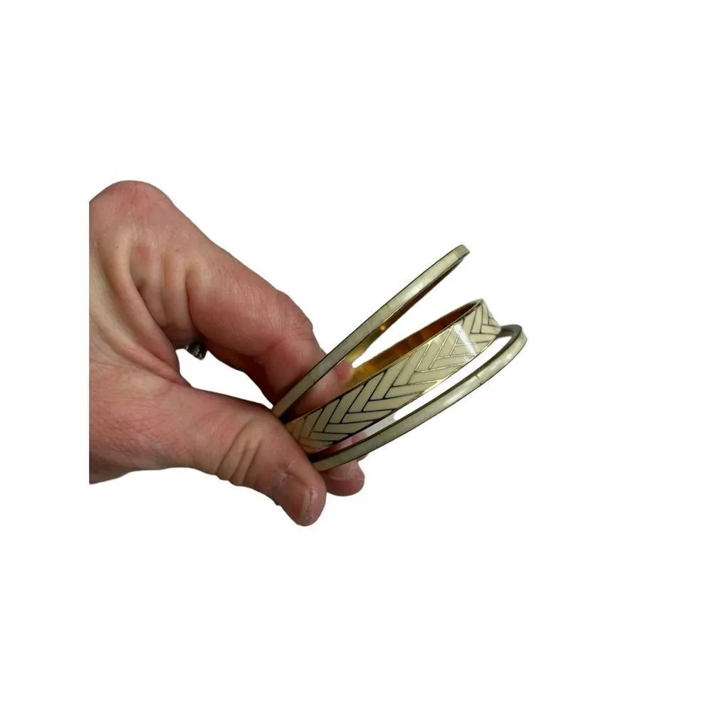 J. Crew gold and creme bangle bracelet and 2 thin bangle bracelets - Image 7