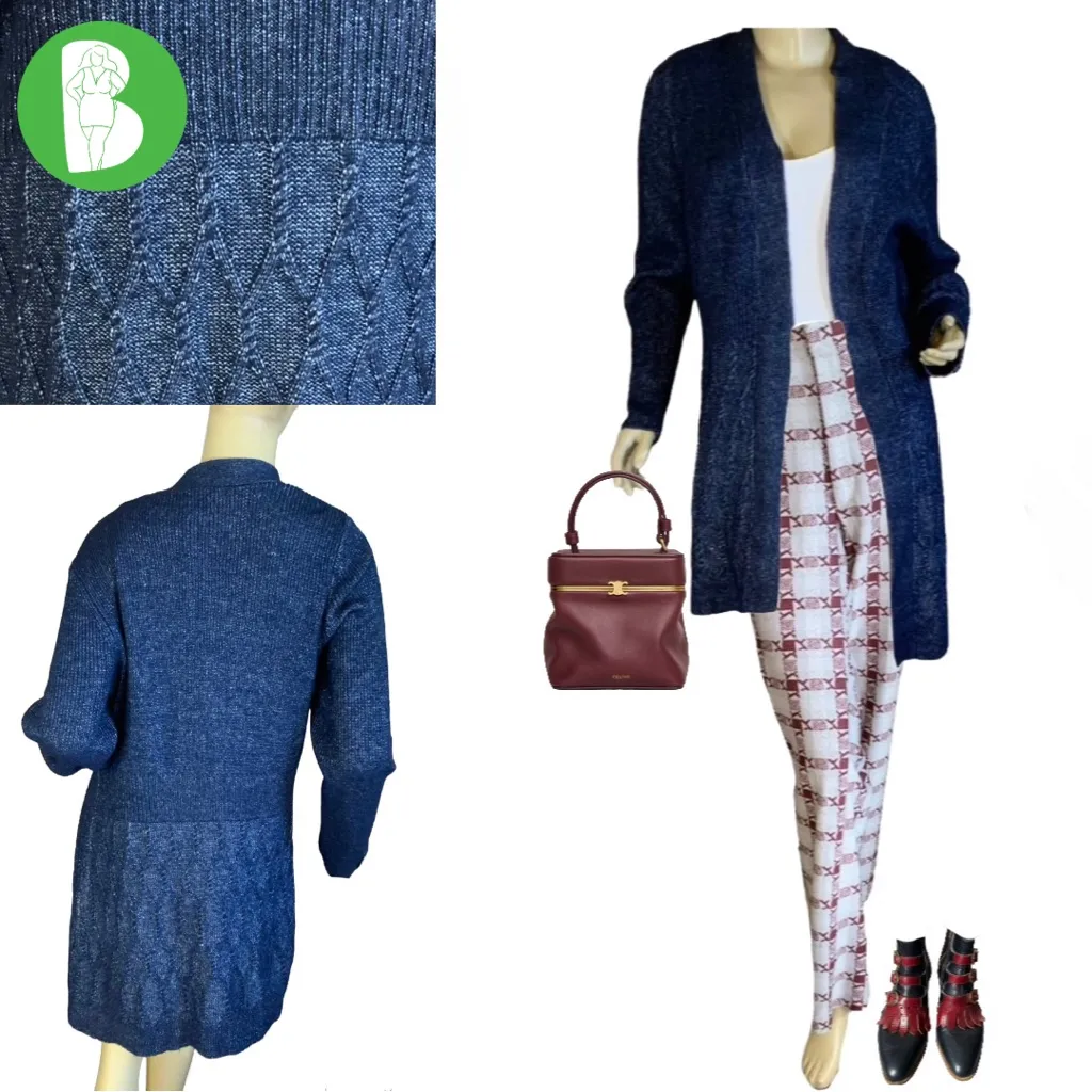 WHITE HOUSE BLACK MARKET BLUE WOOL BLEND OPEN FRONT CARDIGAN (L) - Image 2