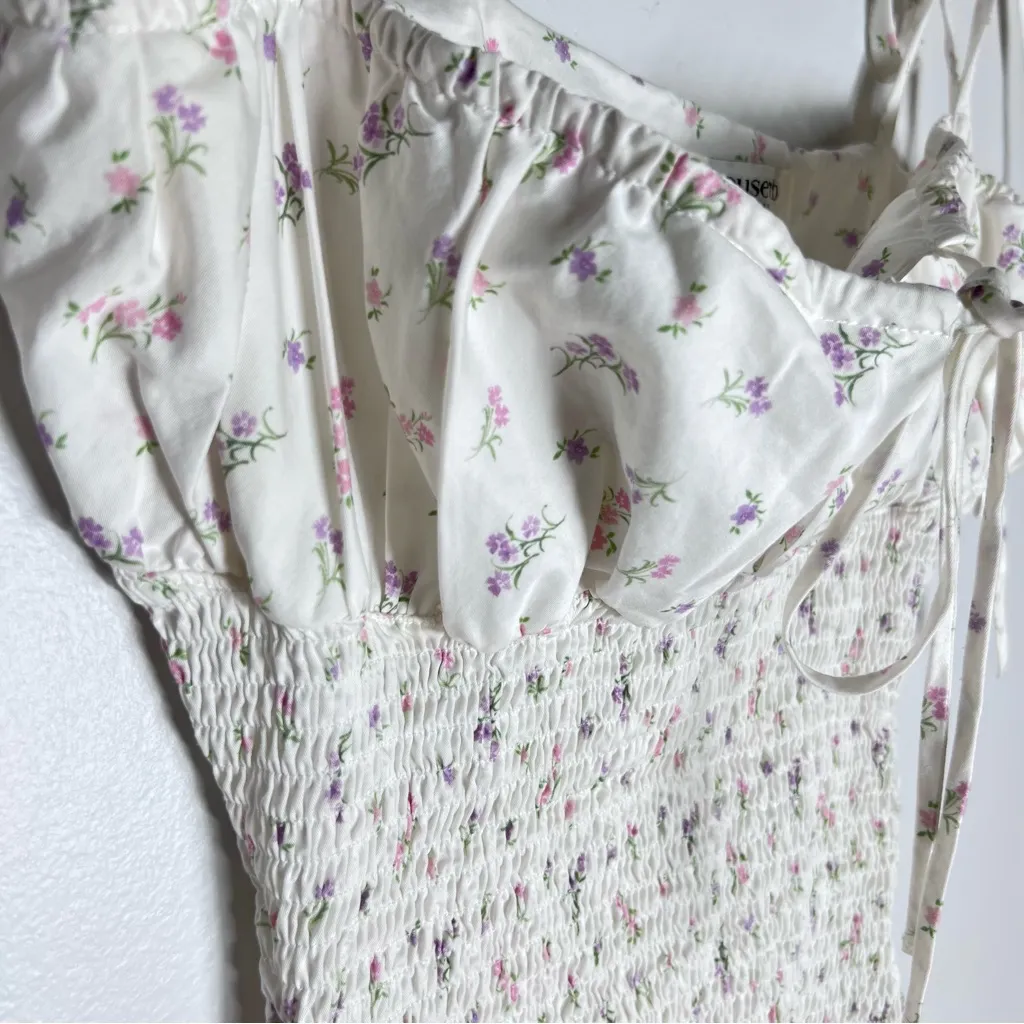 House of CB Allie white floral shirred mini dress Sz S - Image 5