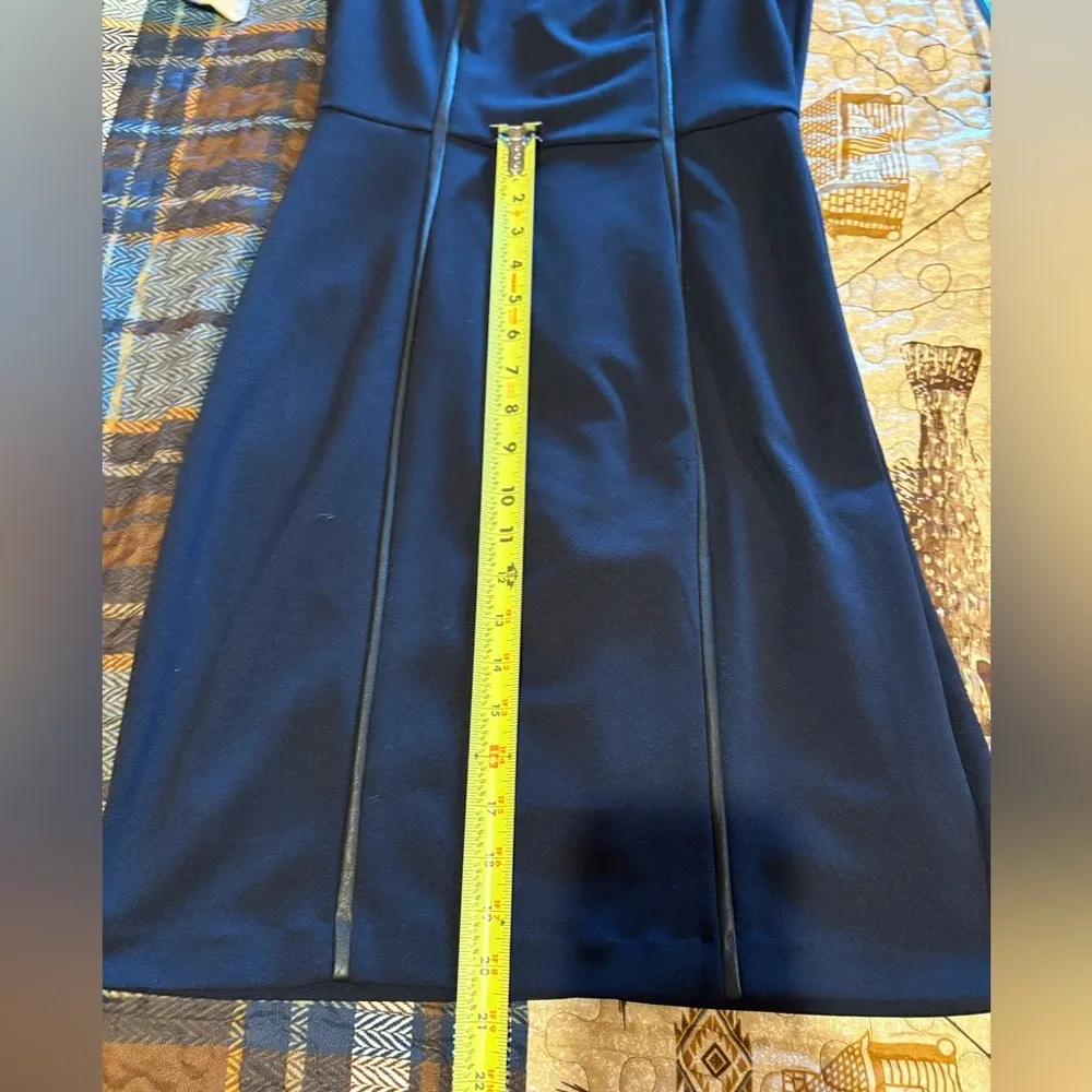 41 Hawthorn navy blue sleeveless dress w/black faux leather trim along the sides - Image 8