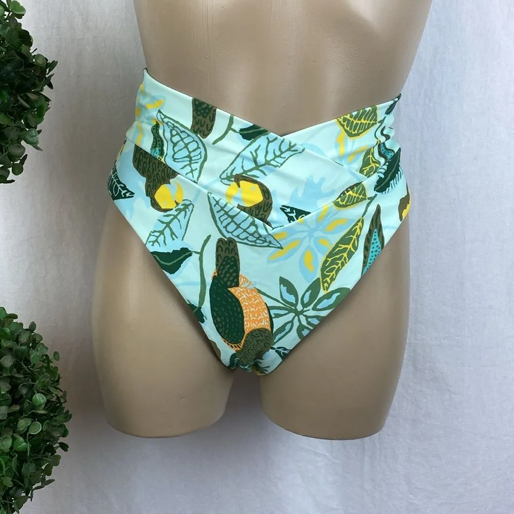 Aerie Blue & Green Print Bikini Swim Bathing Suit Bottoms NEW M - Image 2