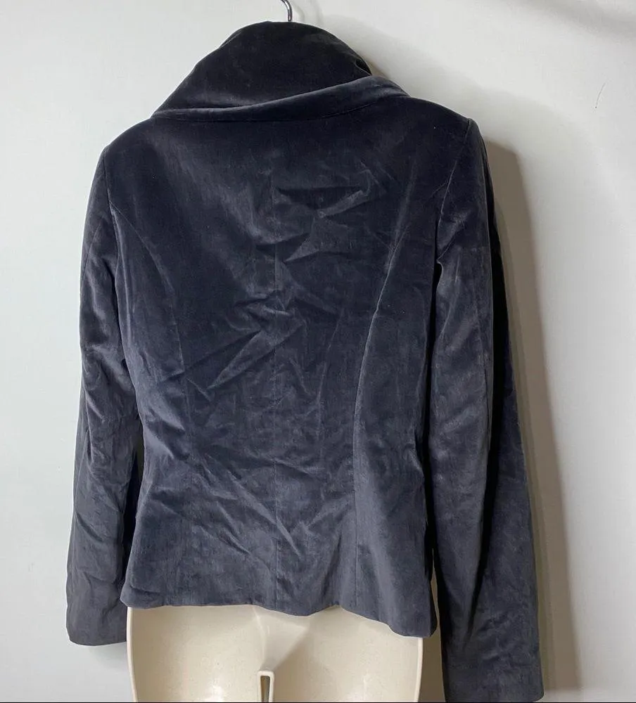 Caractere Grey Velvet Shawl V neck collar 2 button closure blazer jacket 6 - Image 7