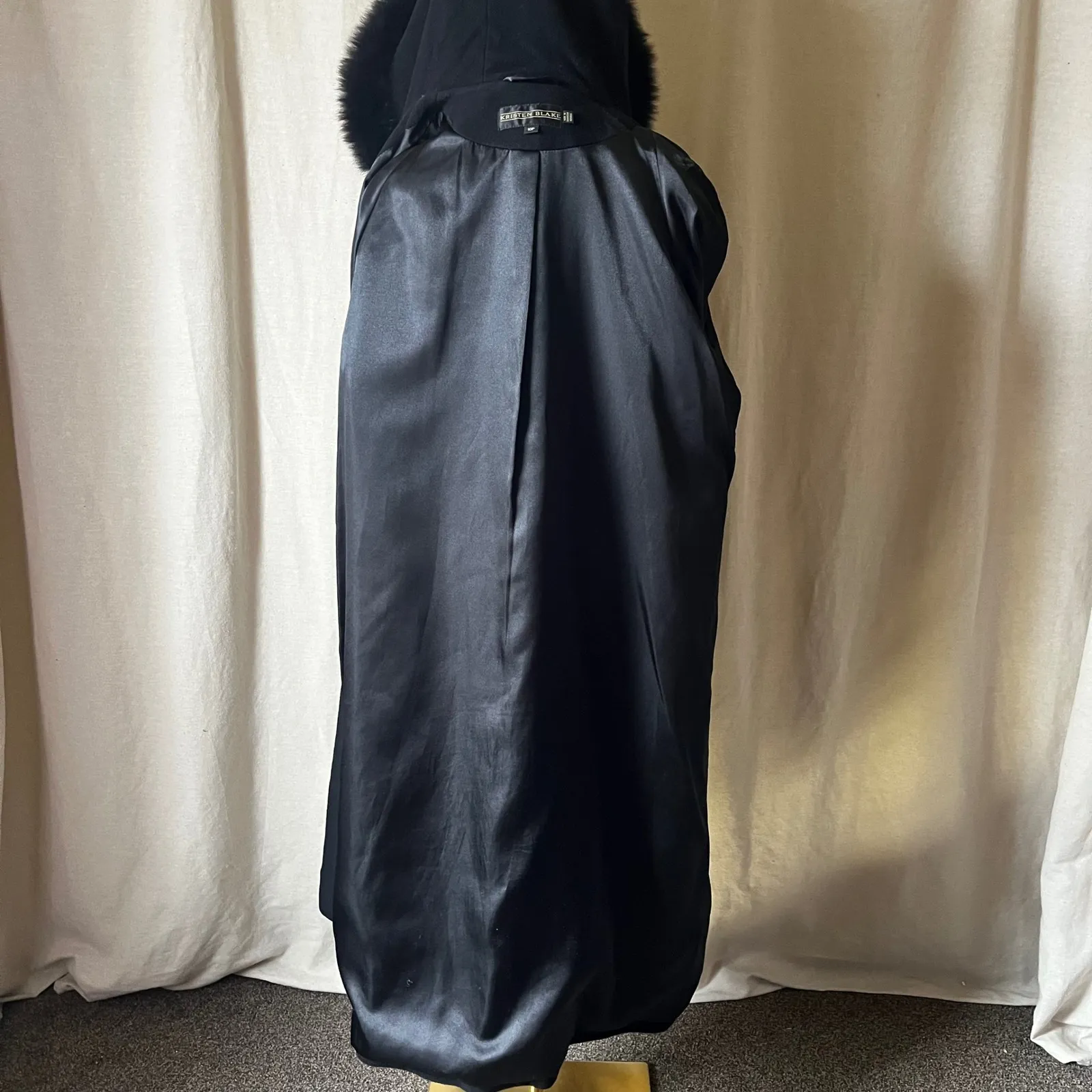 Vintage Kristen Blake Black Wool Cashmere Coat Fox Fur Hooded Coat Size 10P - Image 10