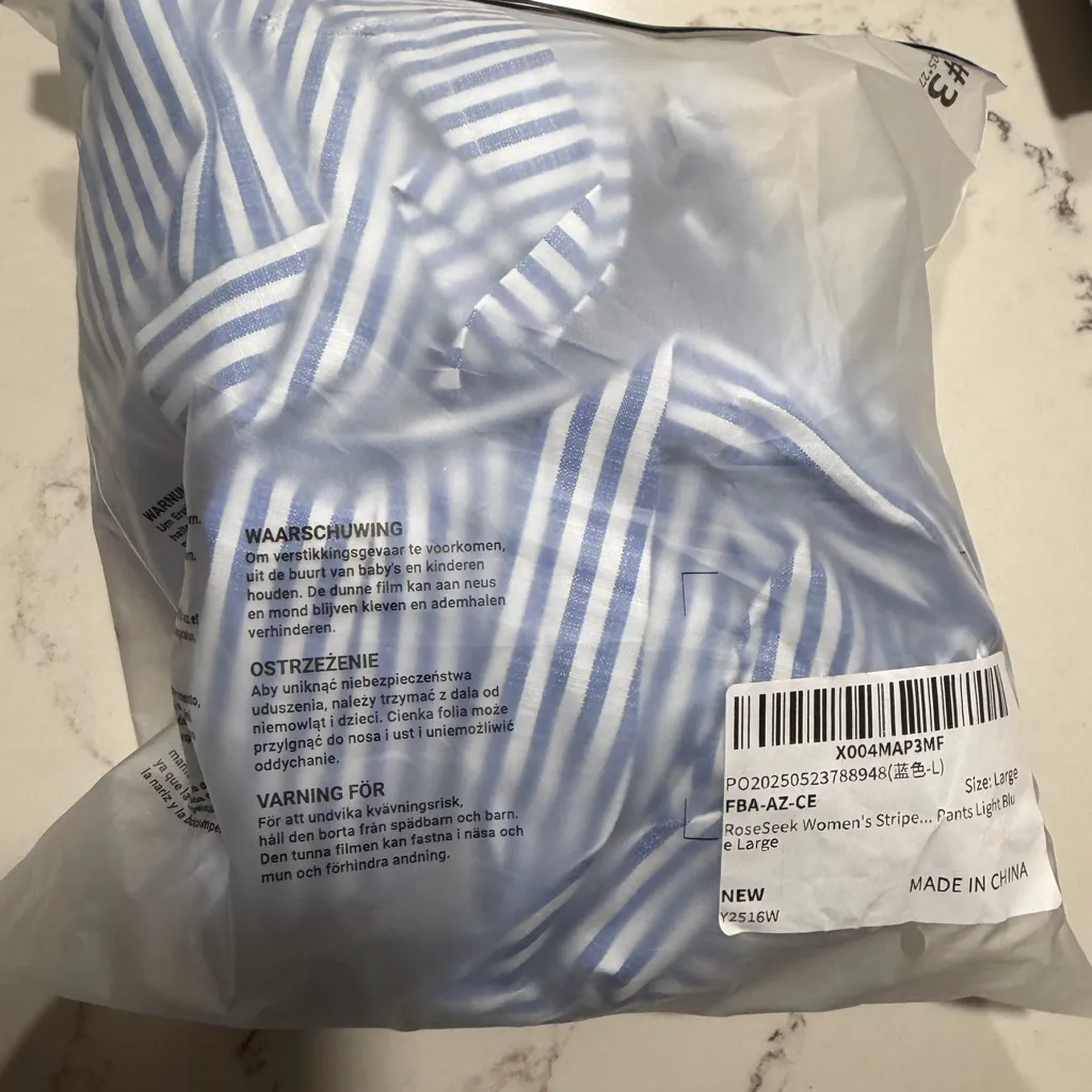 NEW Striped Ticking Wide Leg Drawstring Slant Pockets Casual Lounge Pants L Blue Size L - Image 3