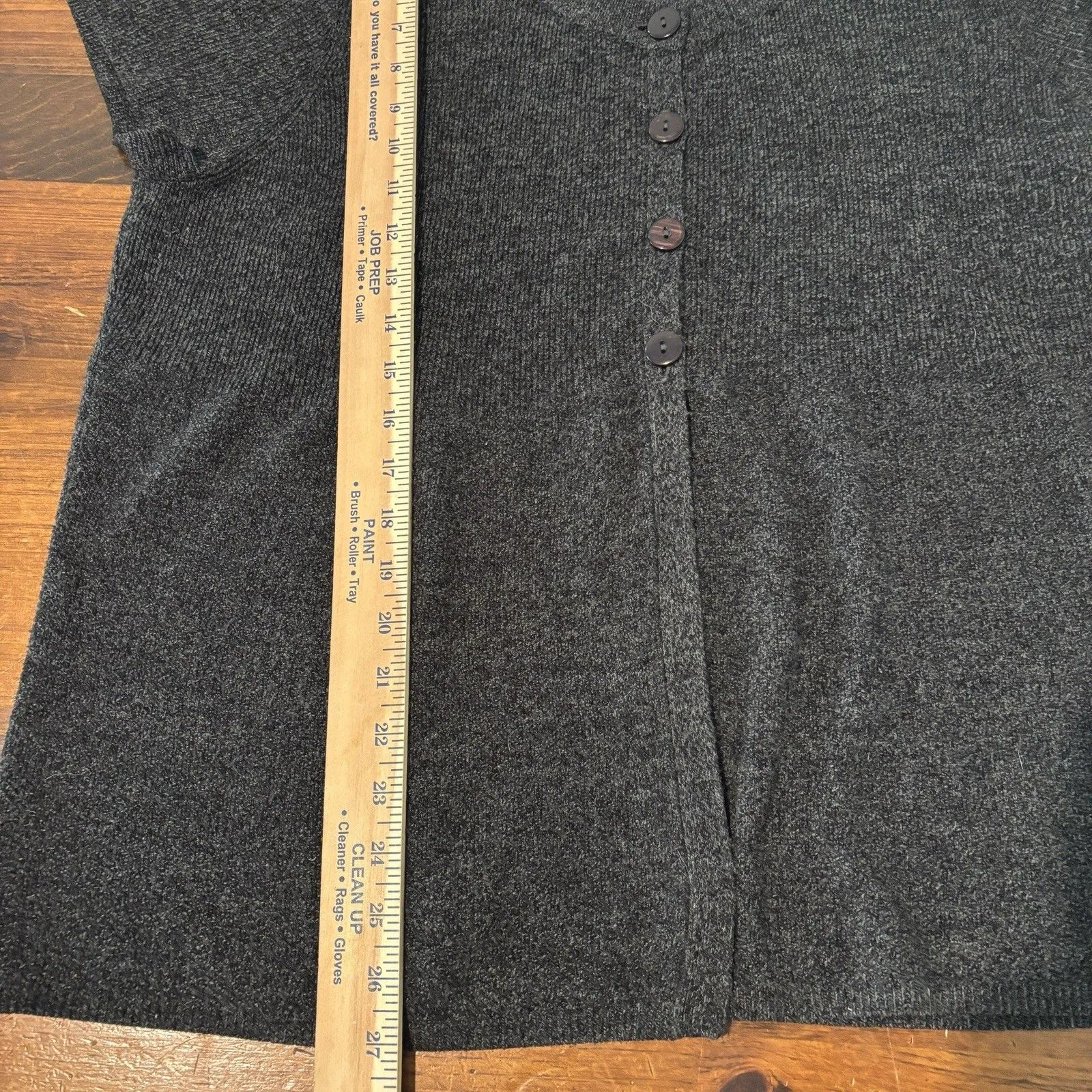 Vintage Dressbarn Woman Popover Cardigan 14/16 Split Hem Henley Dark Gray - Image 9