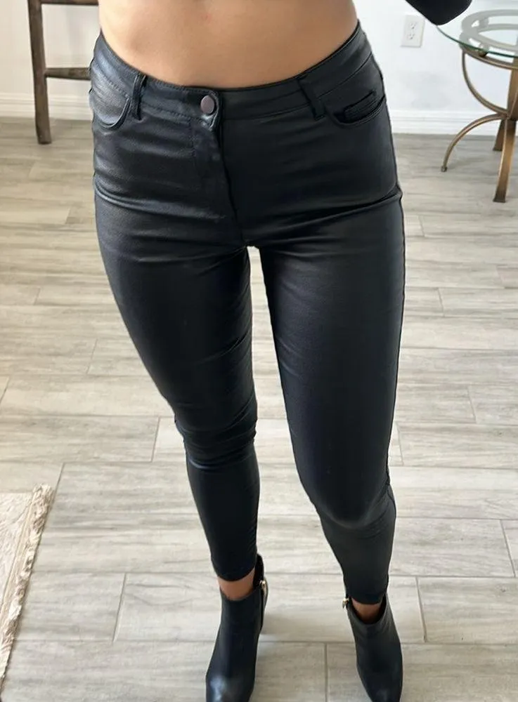 Apperloth High-Rise Black Coated Skinny Pants / Faux Leather / Size S - Image 2