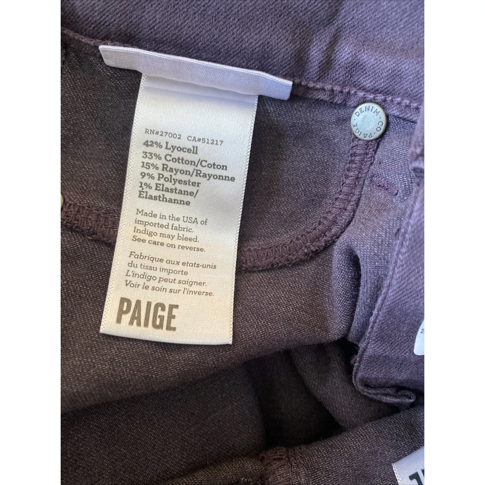 Paige Women's 26 Purple Verdugo Ankle Skinny Denim Pants Black Cherry Silk - Image 8