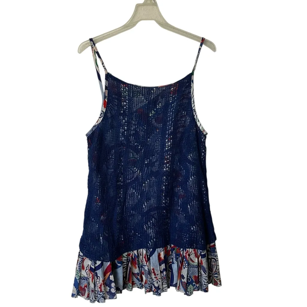 Free People Colorful Floral Cotton Trapeze Boho Tank Dress Lace Overlay Ruffle L - Image 2