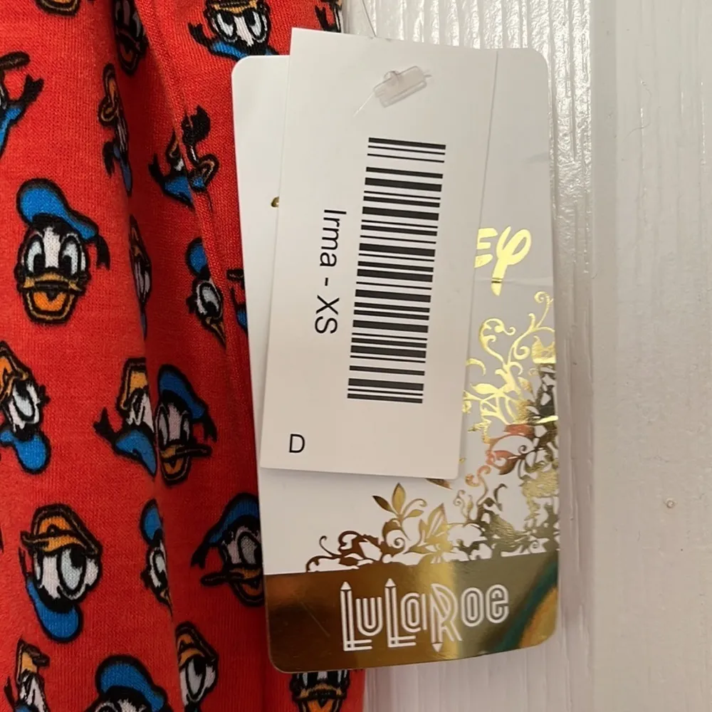 Lularoe Disney Donald Duck Irma Red/Orange Blouse Size XS NWT #1828 - Image 3
