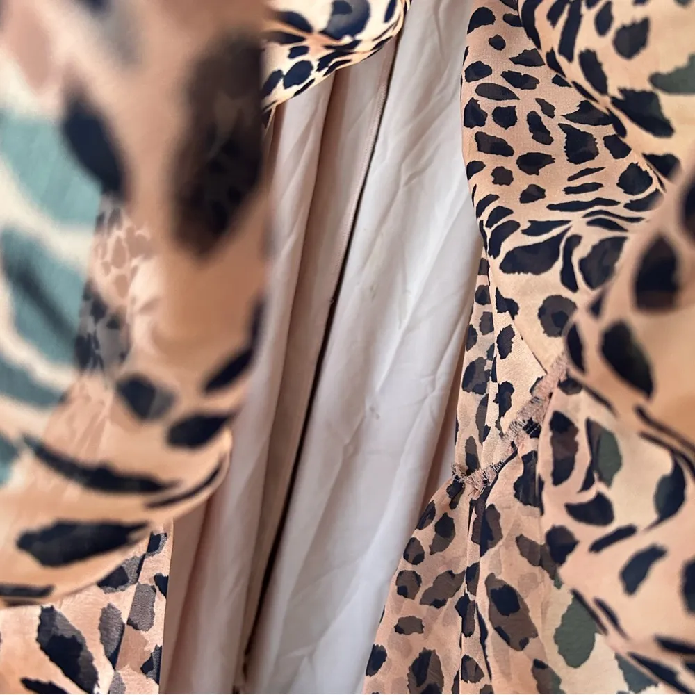 NWT XS Melloday Maxi Dress Leopard Print Pink Black Scallop Neckline Ruched Back - Image 11