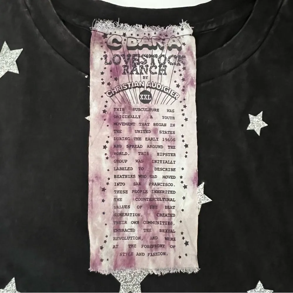 C Bar A Lovestock Ranch by Christian Audigier XXL Stars Mushroom Psychedelic Tee Black - Image 4