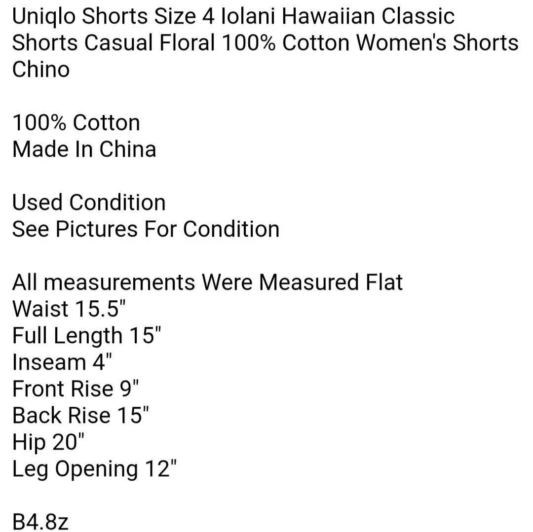 Uniqlo Shorts Size 4 Iolani Hawaiian Classic Shorts Casual Floral 100% Cotton Women's Shorts Chino  - Image 5