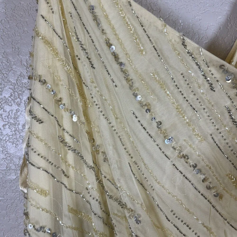 Mac Duggal Butter Yellow Gown Beaded Faux Wrap Size 14 Pastel Wedding Prom Gala - Image 7