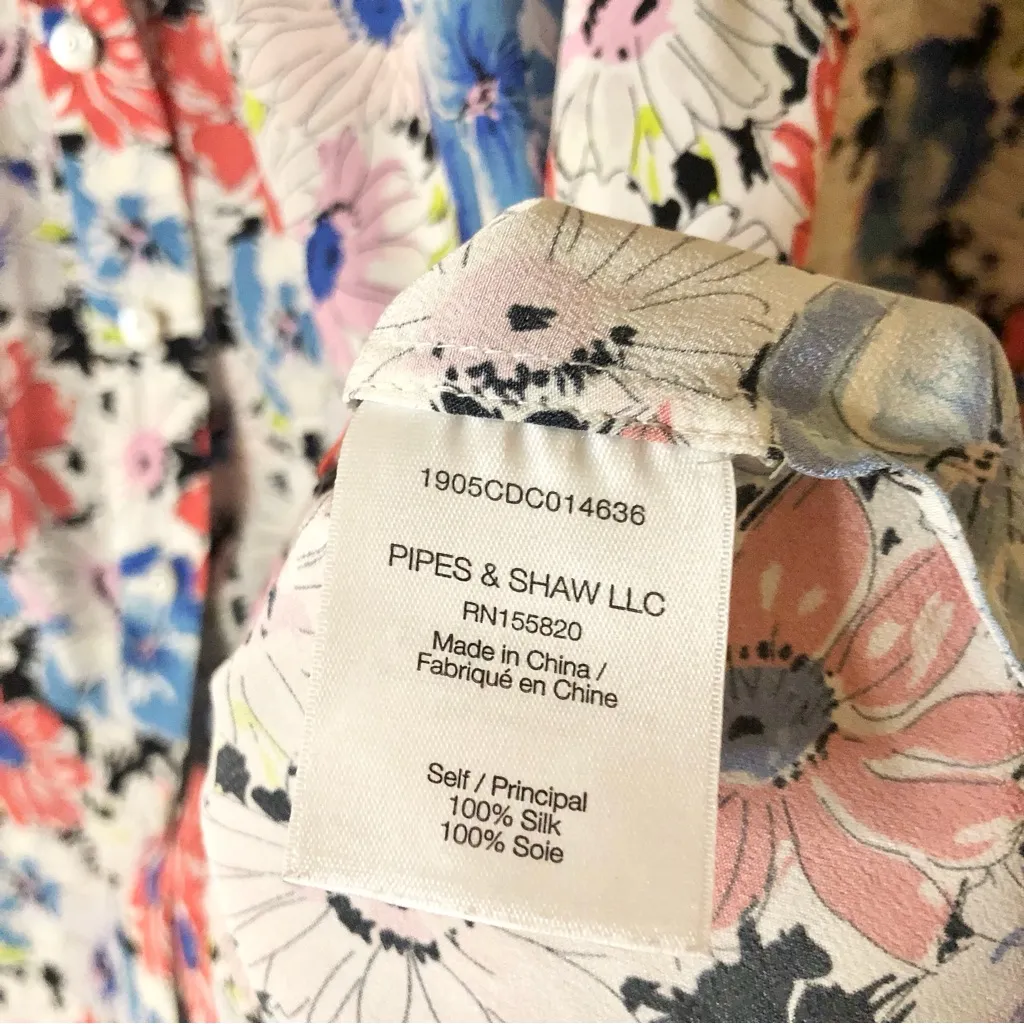 Veronica‎ Beard Madge Floral Silk Button Front Blouse Red Blue 4 - Image 6