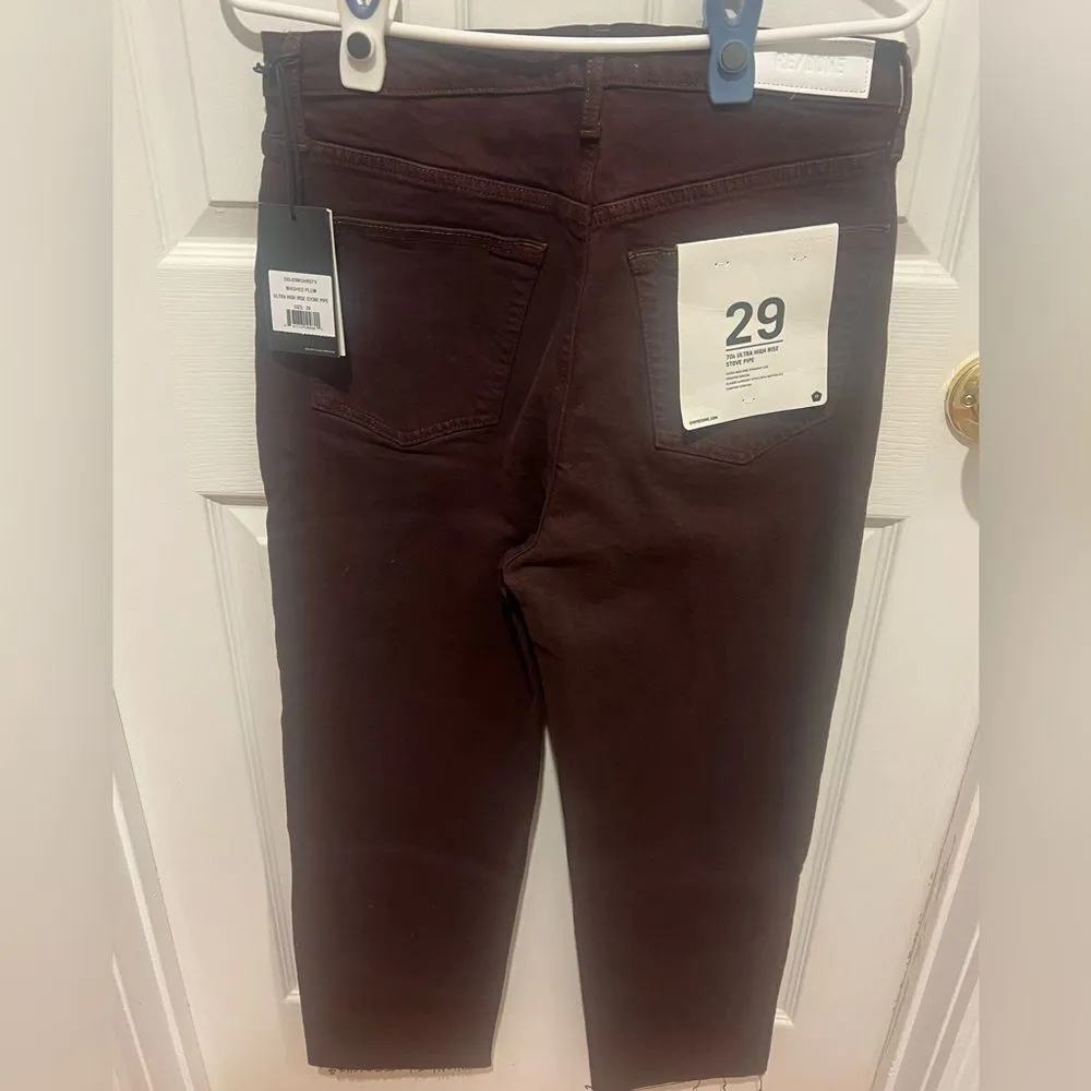 Re/Done Womens 70'S Ultra High Rise Stove Pipe Jeans In Washed Plum size‎ 29 NWT - Image 7