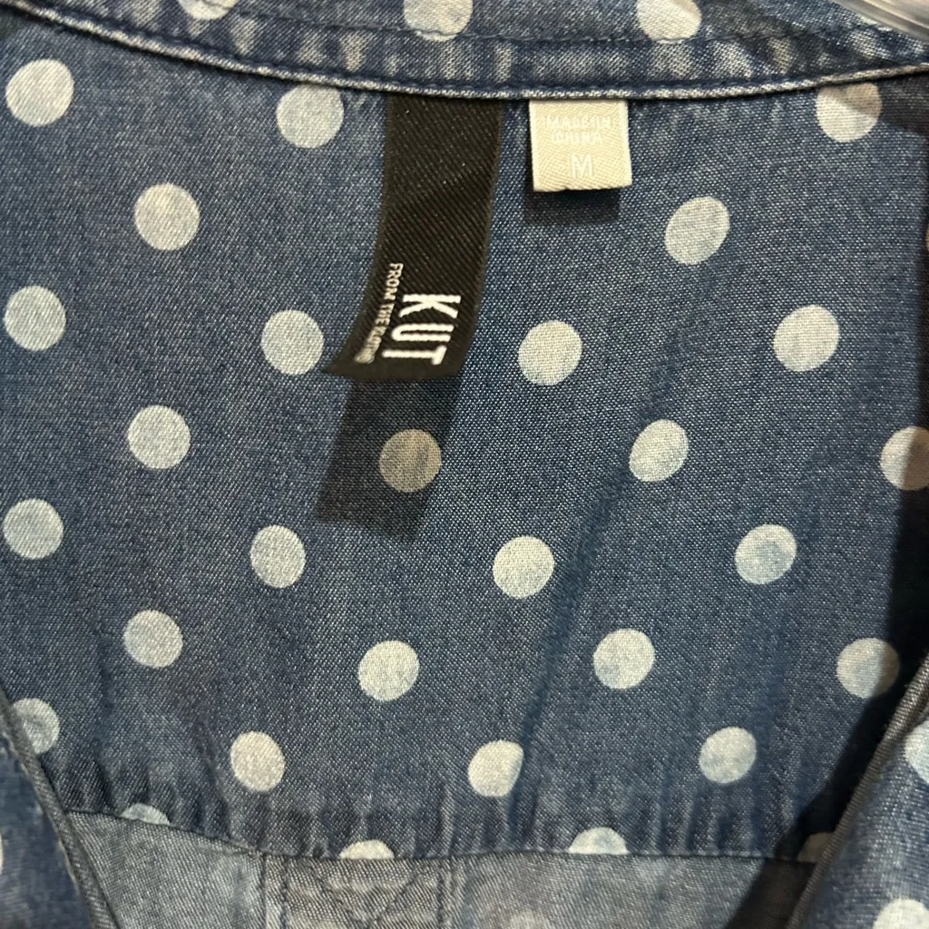 Kut from the Kloth Soft Denim Polka Dot Shirt Medium - Image 3