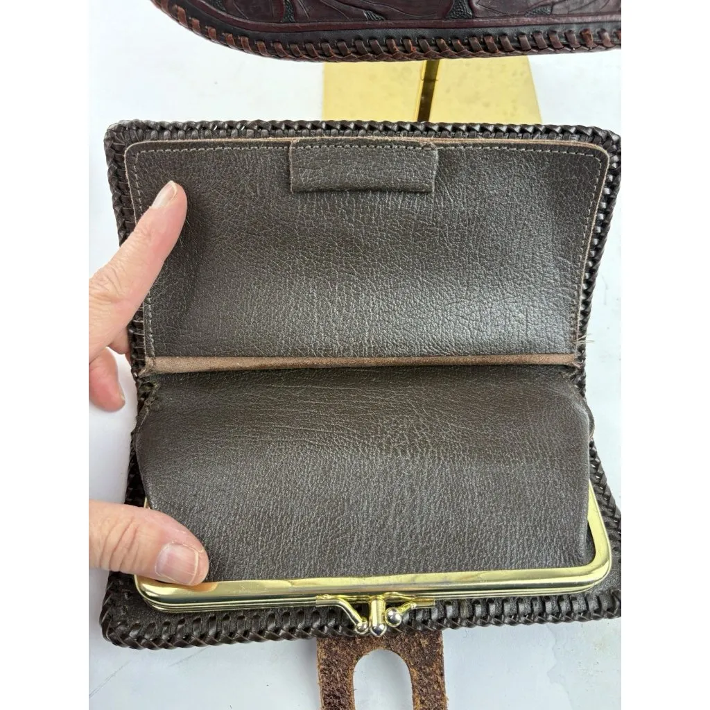 *Vintage Western Tooled Leather Purse & Wallet Brown Shoulder Bag Ranch Cowgirl - Image 16