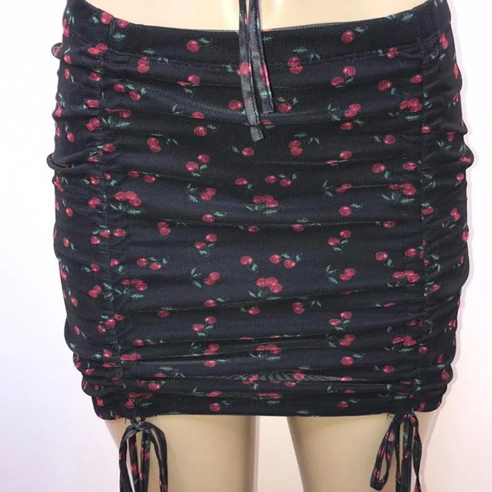 J for Justify Size Medium Cherries Print Mesh 2-Piece Crop Top & Skirt Set. New. - Image 3