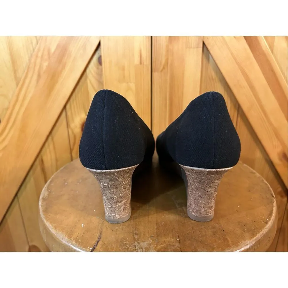 Dexflex Comfort Womens Black Peep-Toe Wedge Heels Size 9.5 With Floral Insole - Image 4
