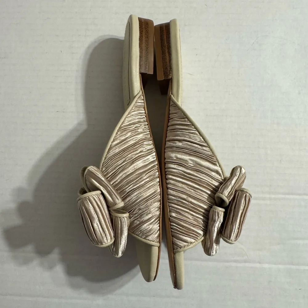 Koko + Palenki Champagne Satin Ruffled Dara Bow Slide Sandal Womens 7 Formal - Image 5