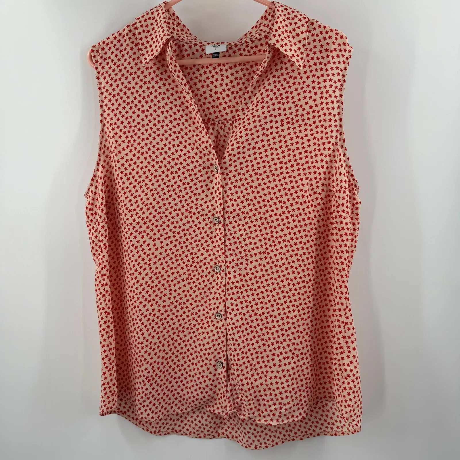 Cabi Tank Top 3982 Size Large Blouse Red Flower Light Button Collar Sleeveless - Image 8