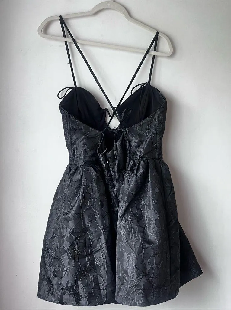 For Love and Lemons Faith Black Floral Jacquard Underwire Mini Party Dress L - Image 6