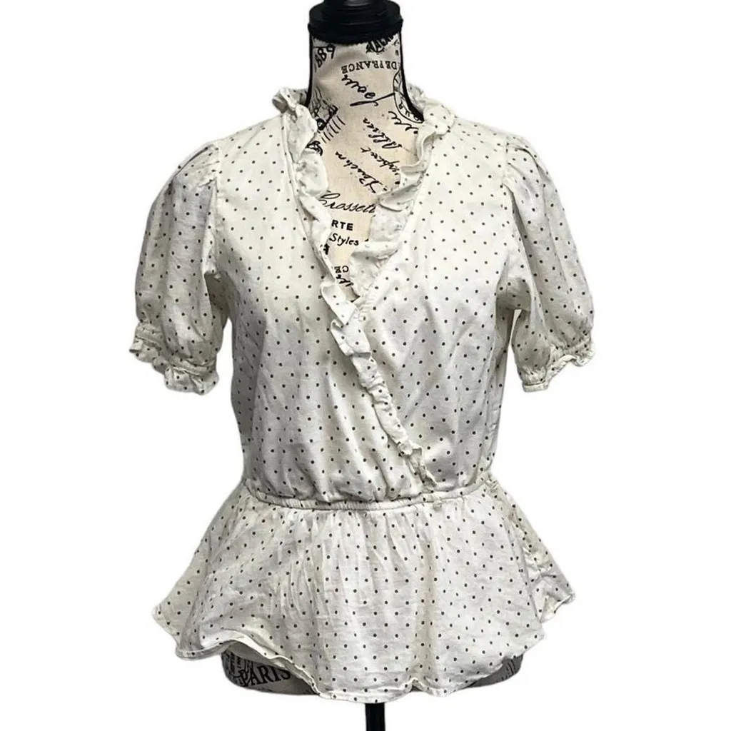 Lauren Conrad LC Women’s White Polka Dot Ruffle Blouse Size S Coquette Retro - Image 2