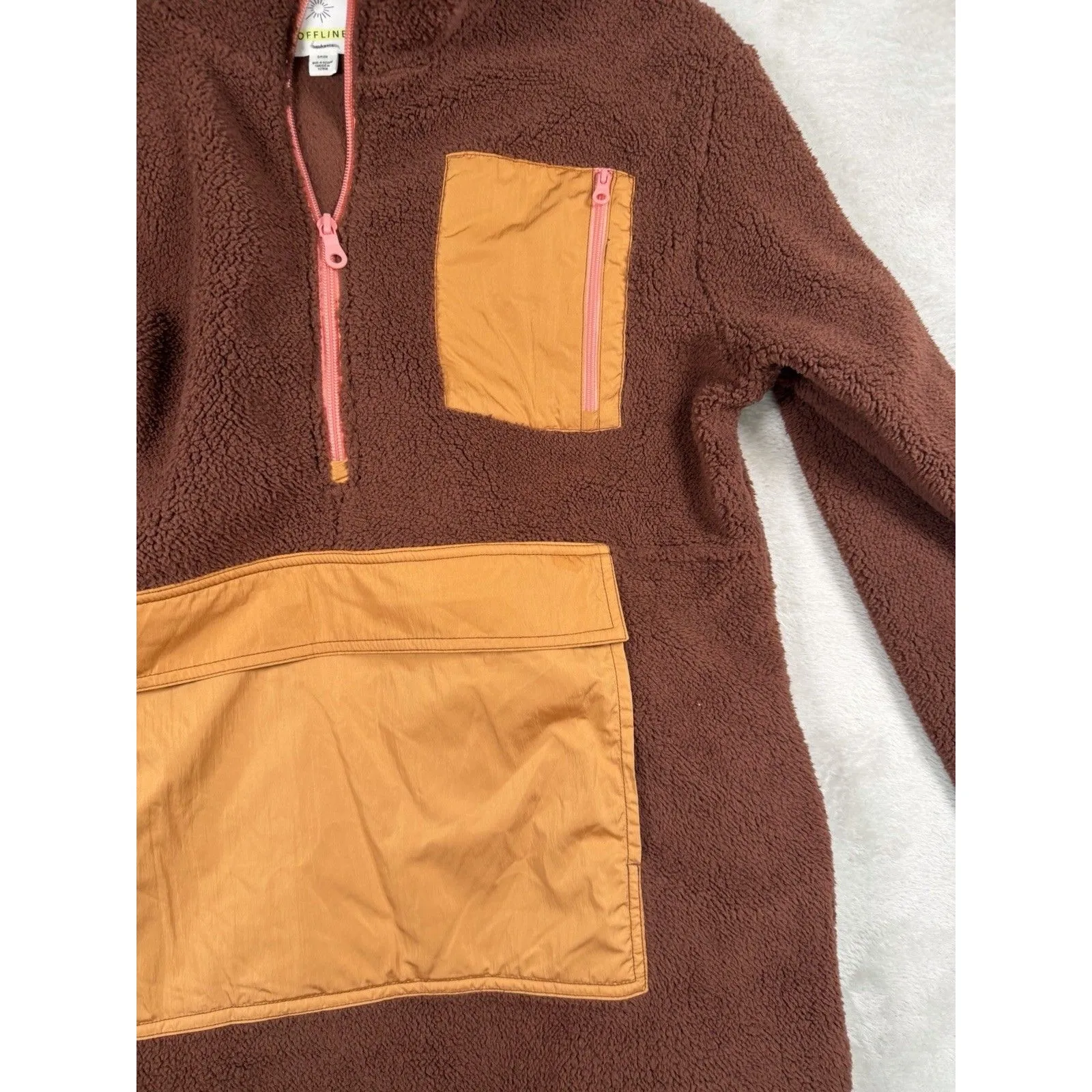 Offline by Aerie Women's Half Zip Fleece Sweatshirt w/Zip Pockets Size S Brown - Image 2