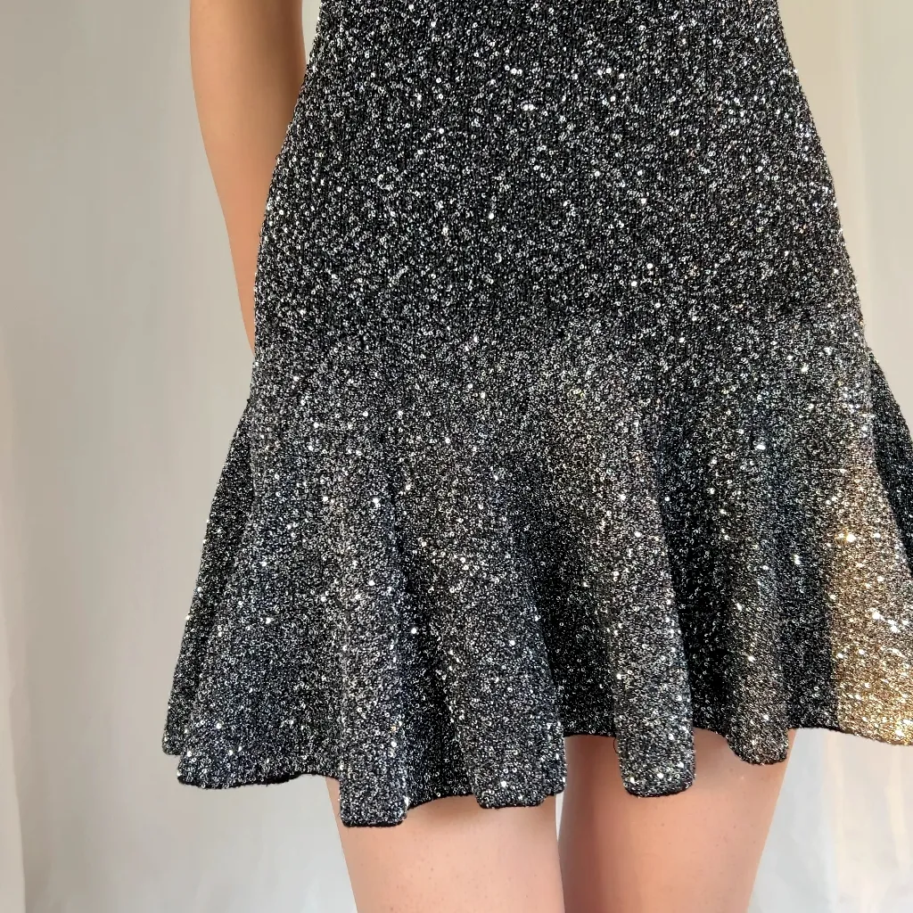 LoveShackFancy Sarajane Sequin Stretch Mini Dress - Black - Image 6