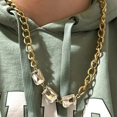 Y2K Vintage‎ Womens Chunky Gold Tone Rhinestone Chain Matinee Necklace 90s - Image 3