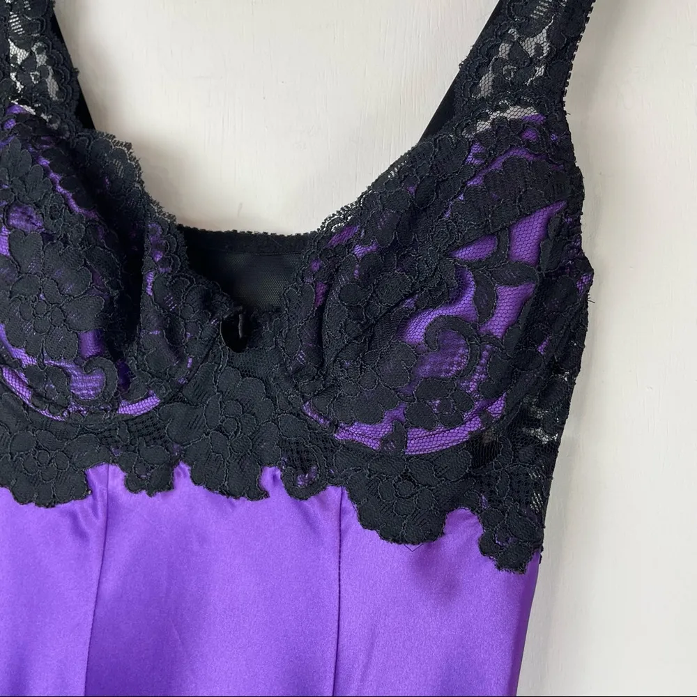 Vintage 90s Victoria’s Secret Purple Satin Lace Midi Slip Dress Slit Sz XS - Image 4