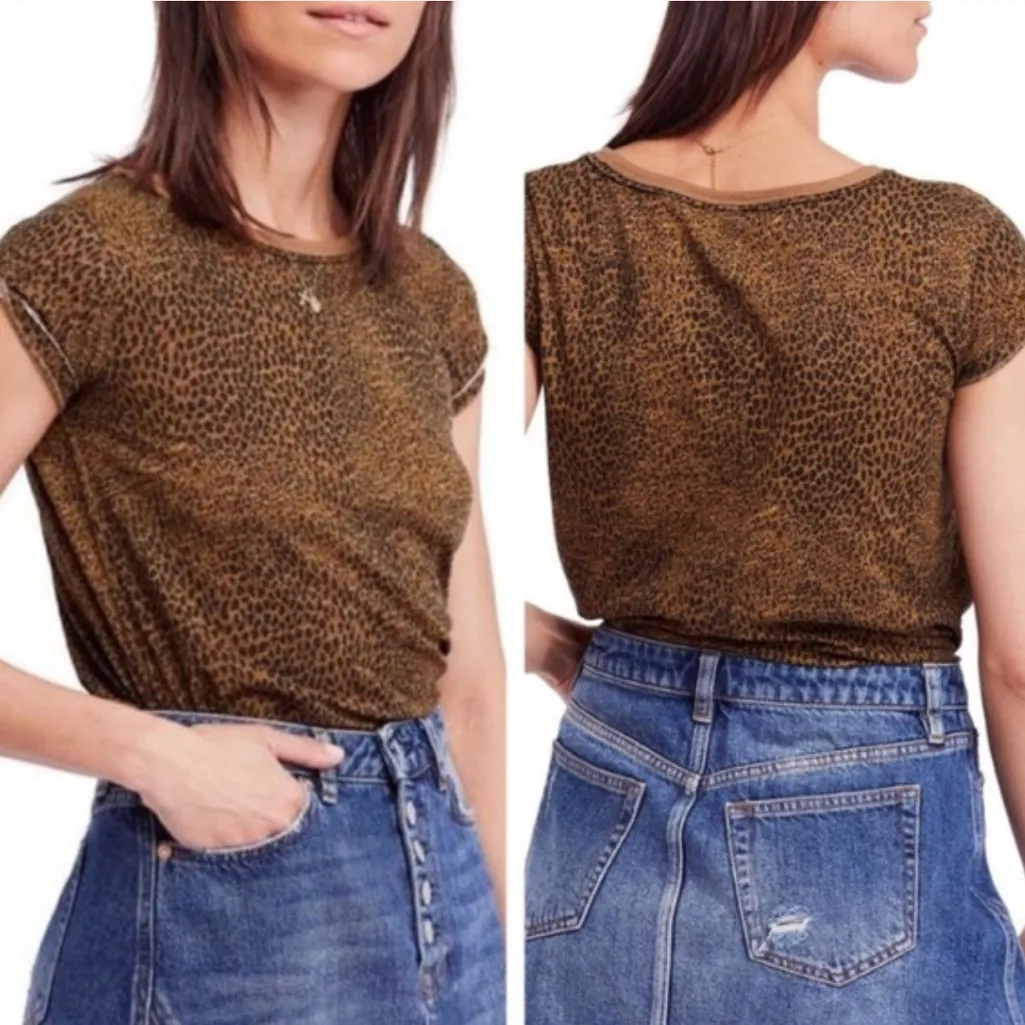 Free People We The Free Size Small Clare Animal Printed Leopard Cheetah T-Shirt - Image 2