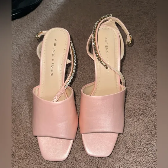 blush baby pink open toed heel with embellished rhinestone strap - Image 2