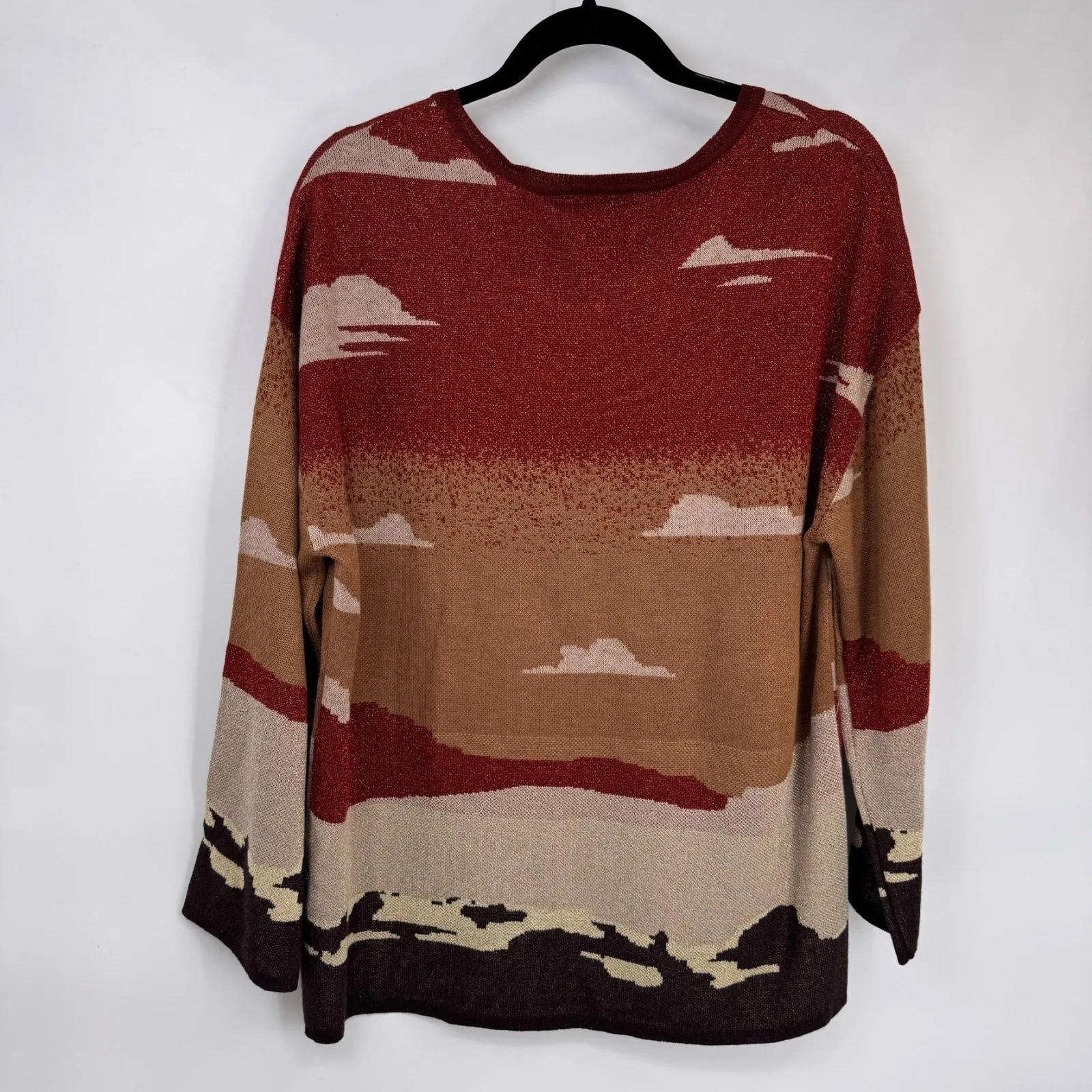 Cotton & Rye Sweater Womens L Metallic Orange Tan Coyote Southwest Print Acrylic Size L - Image 9