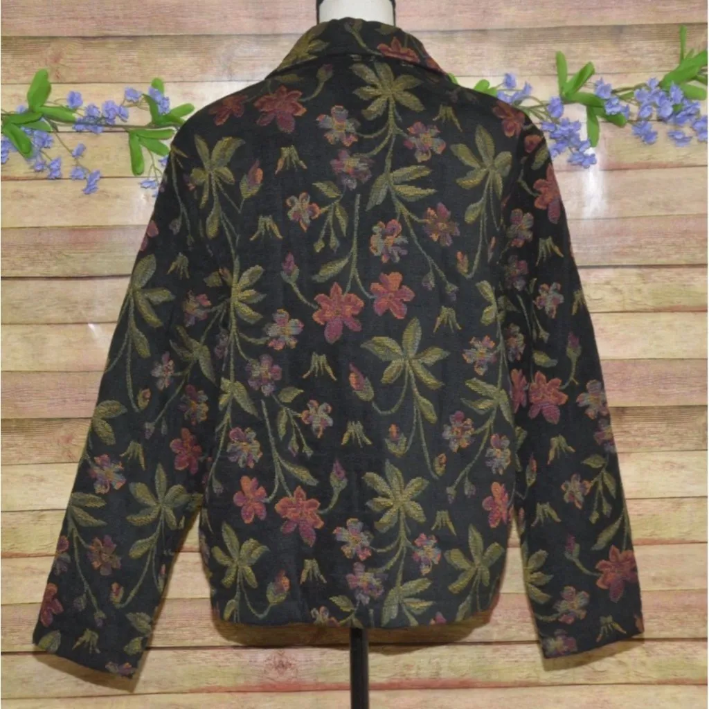 Vintage First Option Ladies L Black Floral Tapestry Jacket Retro Granny Core Size L - Image 5