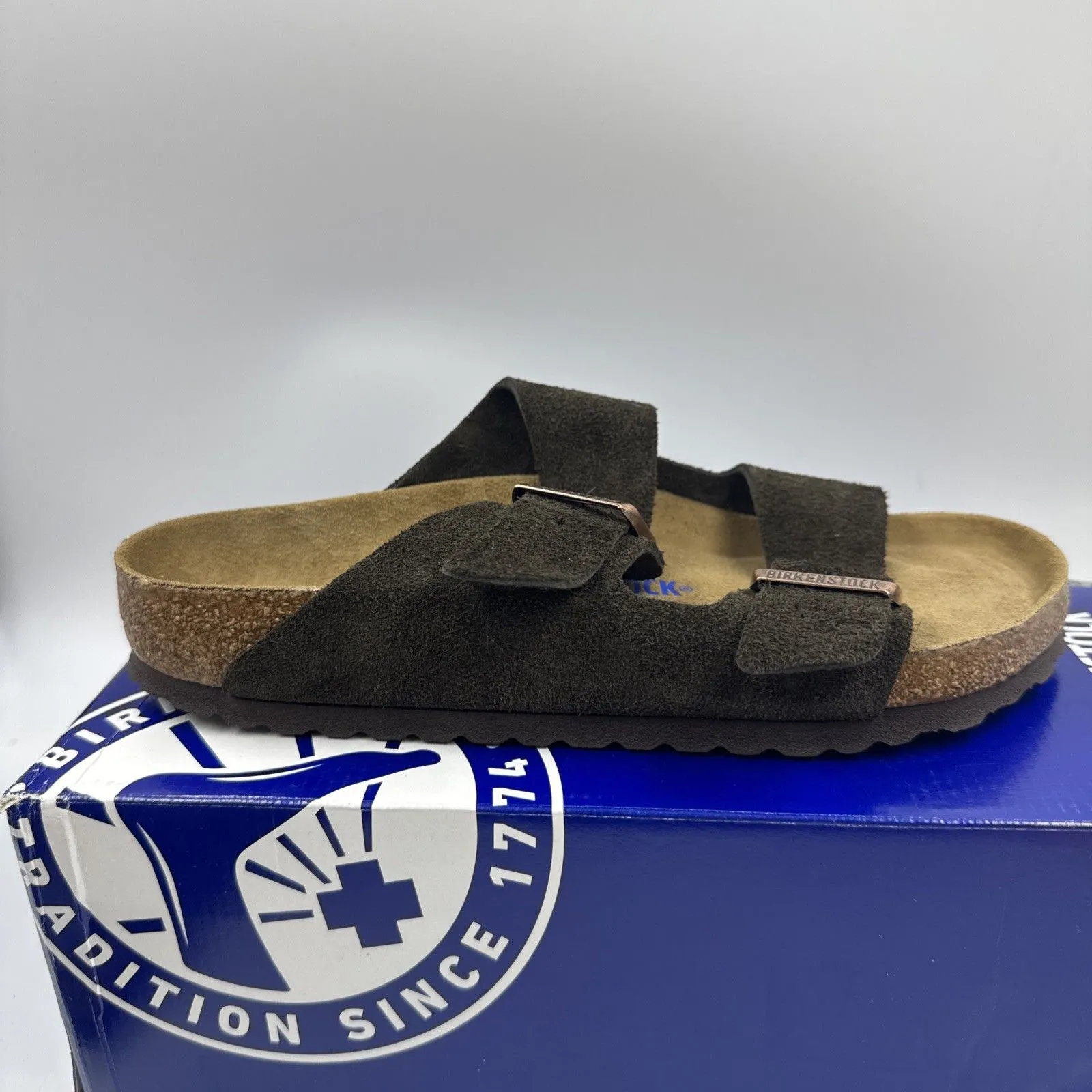 Birkenstock Arizona Mocca Brown Soft Footbed Suede Leather Women Sandals Size 8 - Image 9