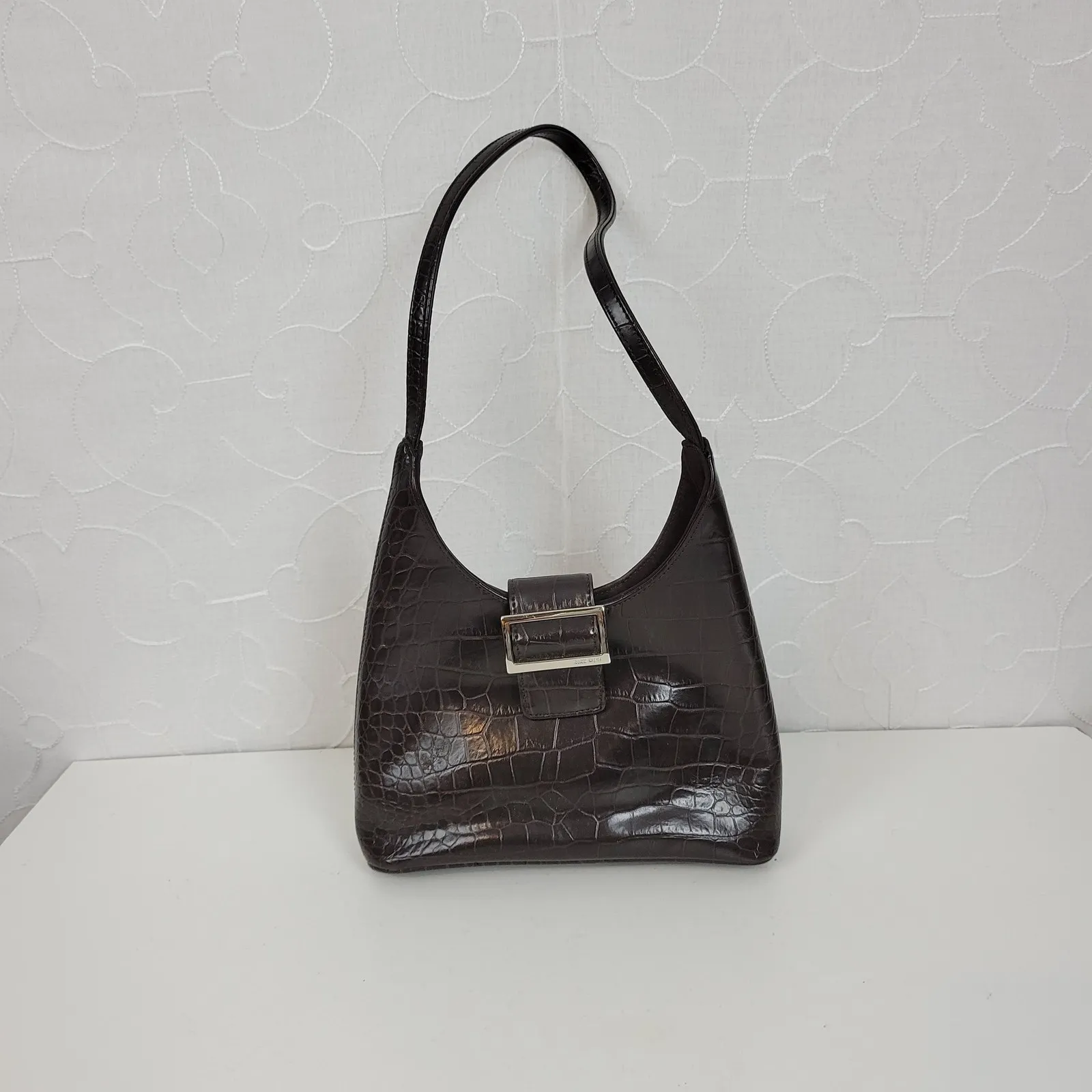VINTAGE Nine West Women's‎ Shoulder Bag OS Brown Crocodile Embossed Single Strap - Image 3