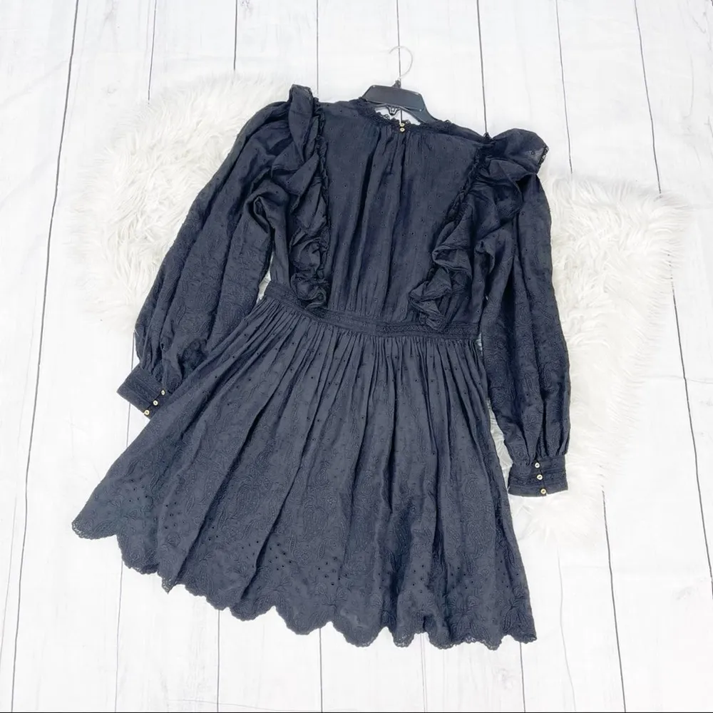 Ulla Johnson Womens Dorithie Embroidered florals Round Neck Dress in Noir Size 8 - Image 5