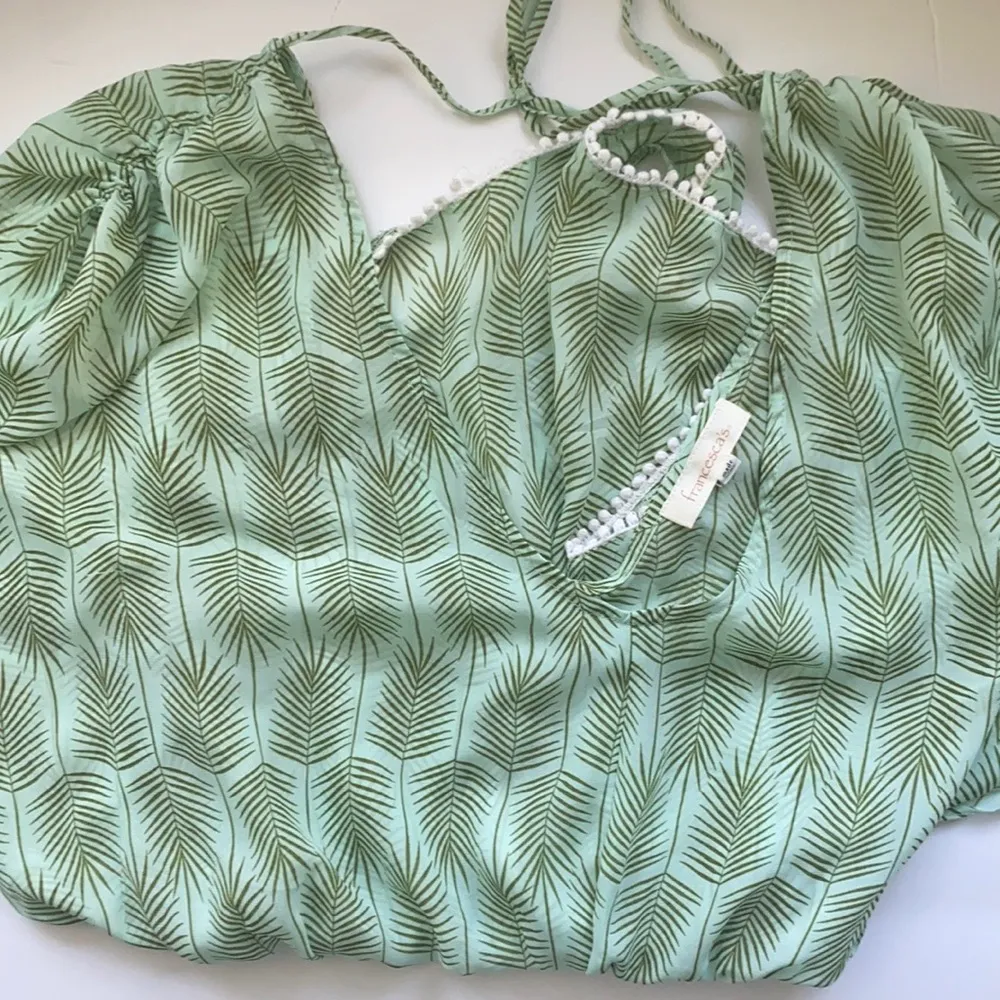 Francesca’s tropical leaf pom sheer swim romper, size medium - Image 3