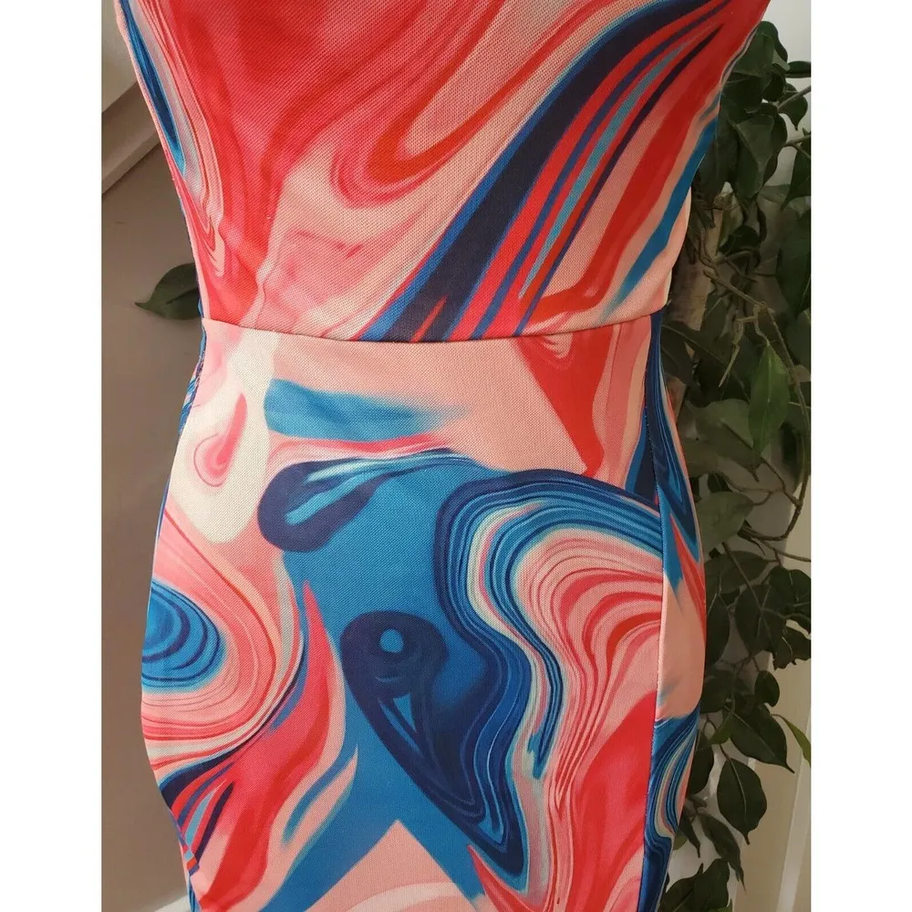 Privy Womens Multicolor Tie Dye Polyester Sleeveless Knee Length Dress Medium - Image 4