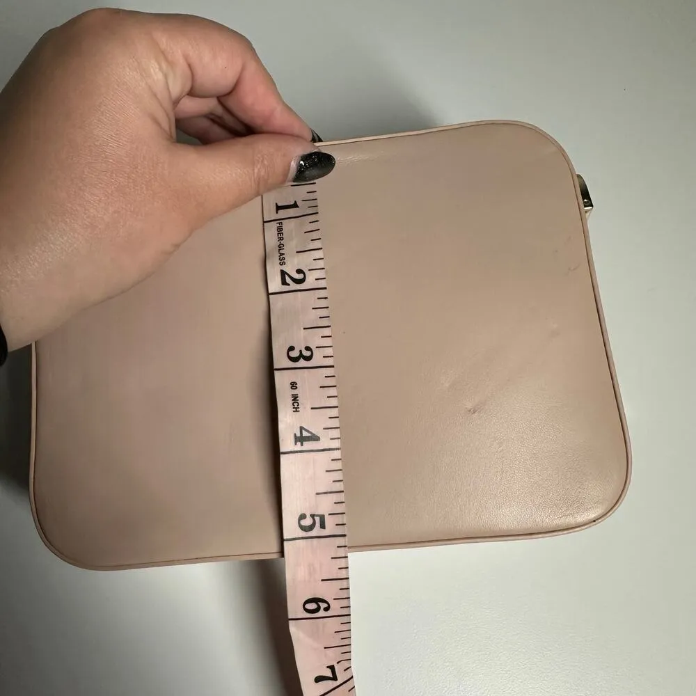 LK Bennett Light Pink Leather Floral Applique Clutch Crossbody Purse - Image 7