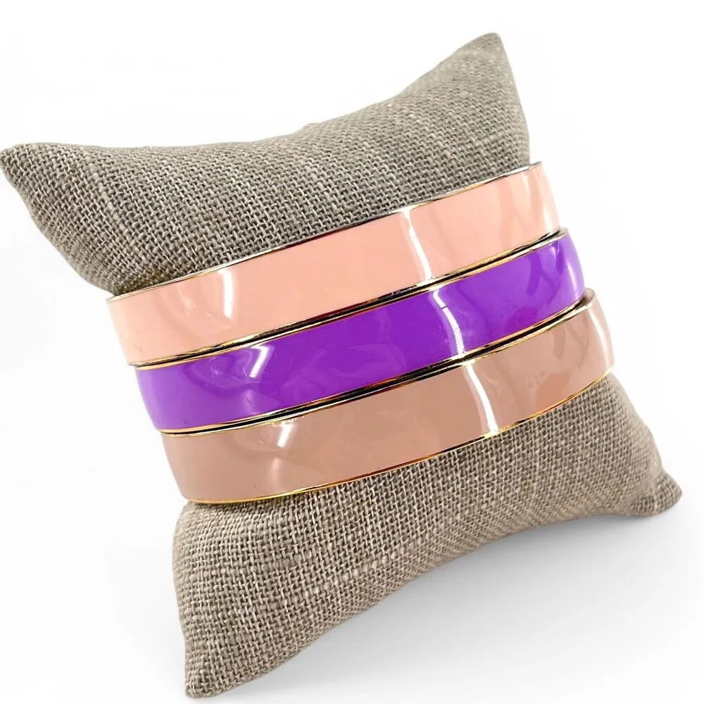 J Crew Enamel Bangle Bracelet Lot Pastel Set of 3 Pink Beige Lavender - Image 2