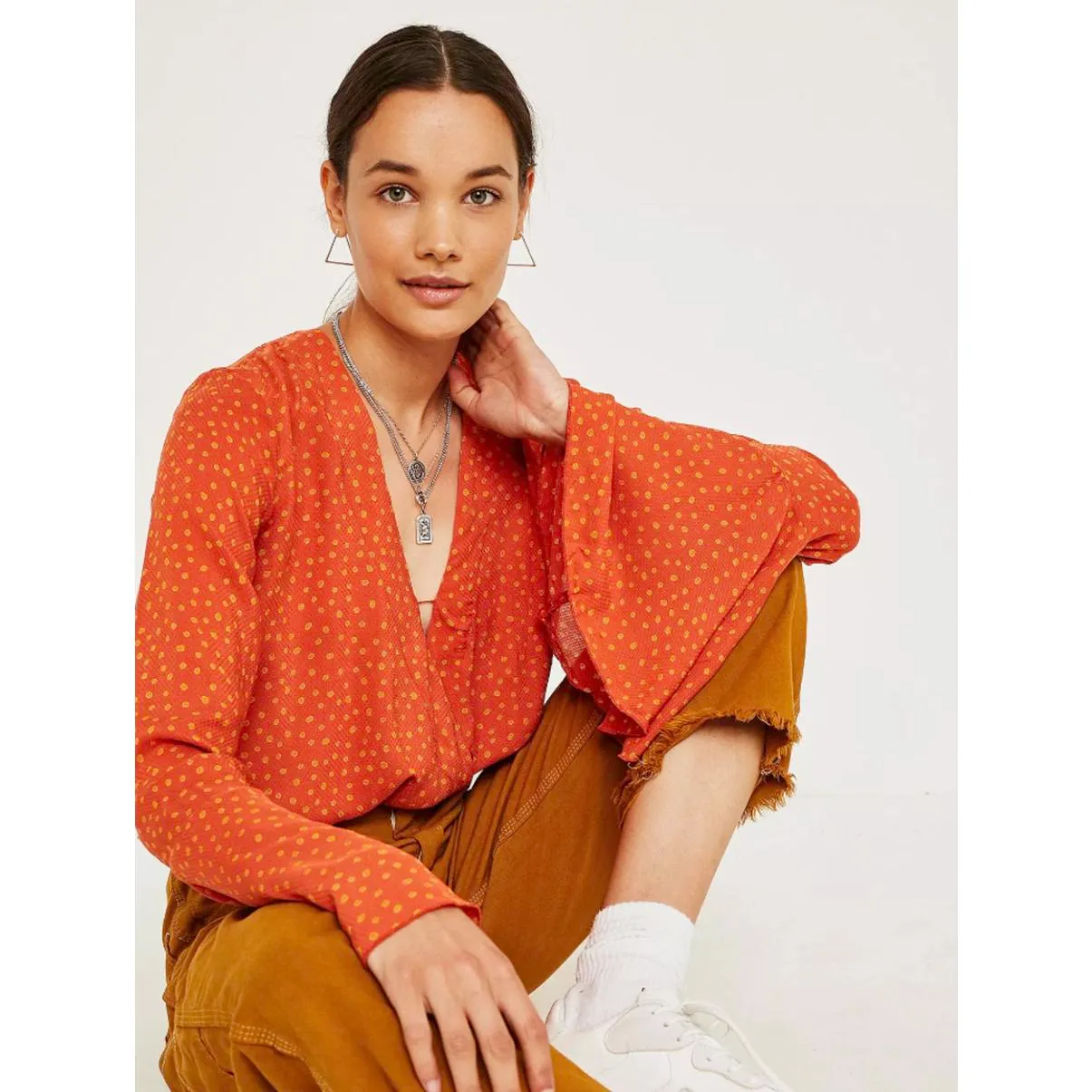 Free People Intimately Makin' Waves Orange Polka Dot Bodysuit - Size - Medium - Image 2