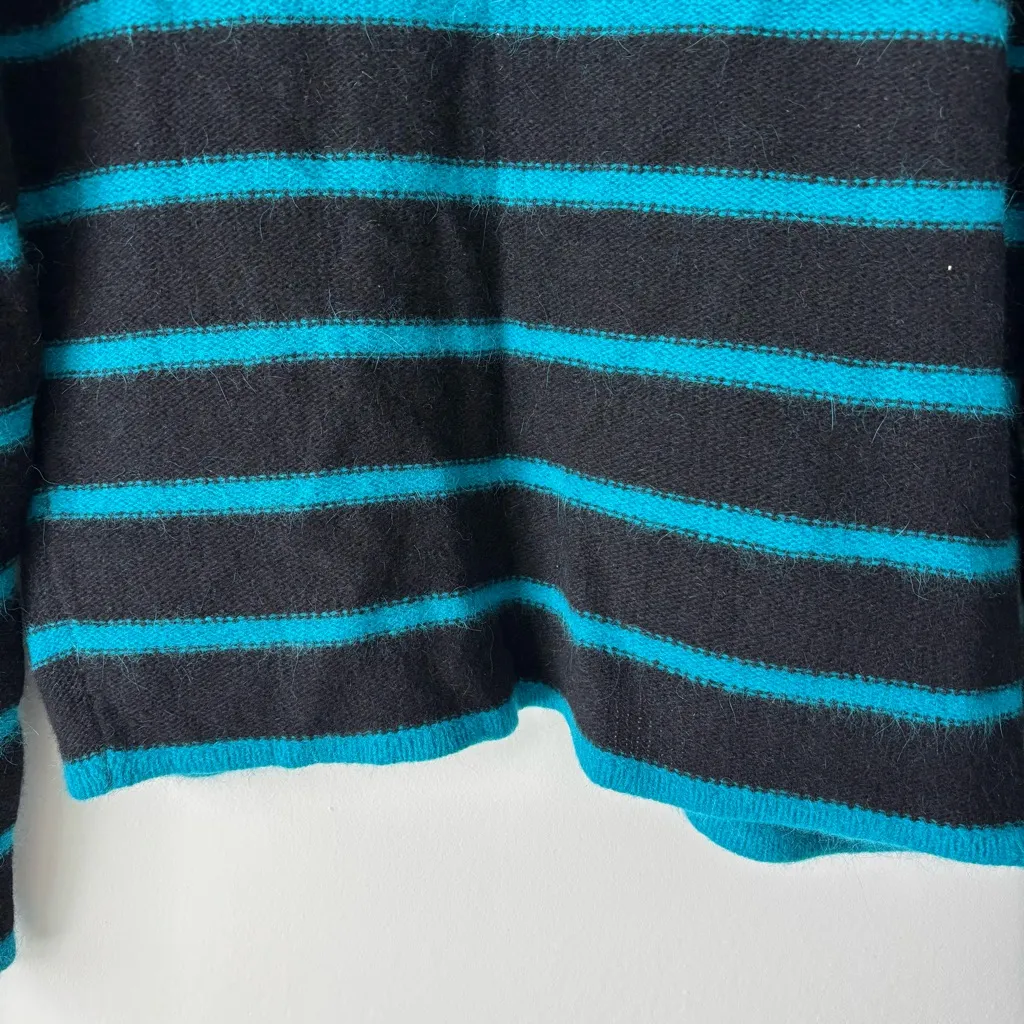 Christian Dior Vintage Black Blue Striped Cardigan Wool Angora Blend Designer - Image 12