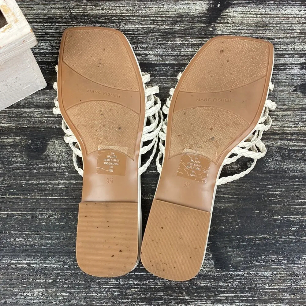 Marc Fisher White Lalith Flat Woven Strap Slip On Sandal Shoes 9 - Image 8