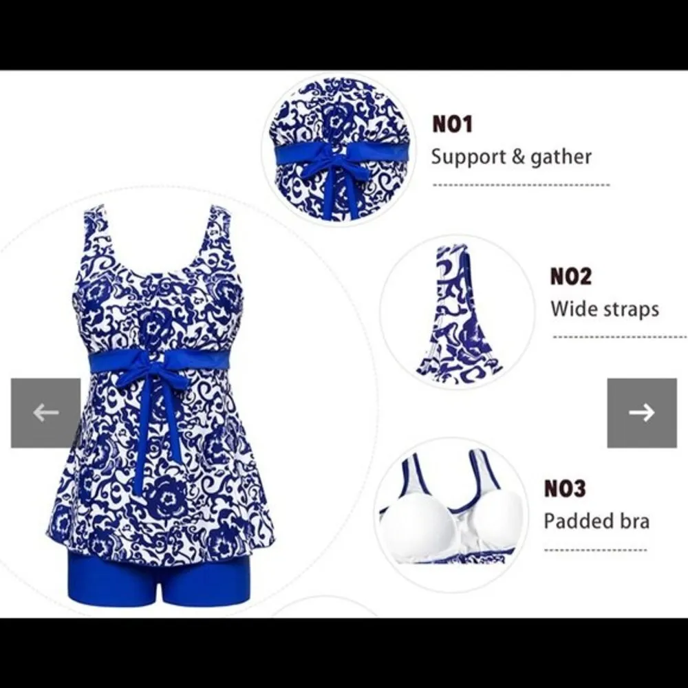 Wantdo One Piece Floral Bathing Suit Top Sz 16 padded bra NWT White - Image 8